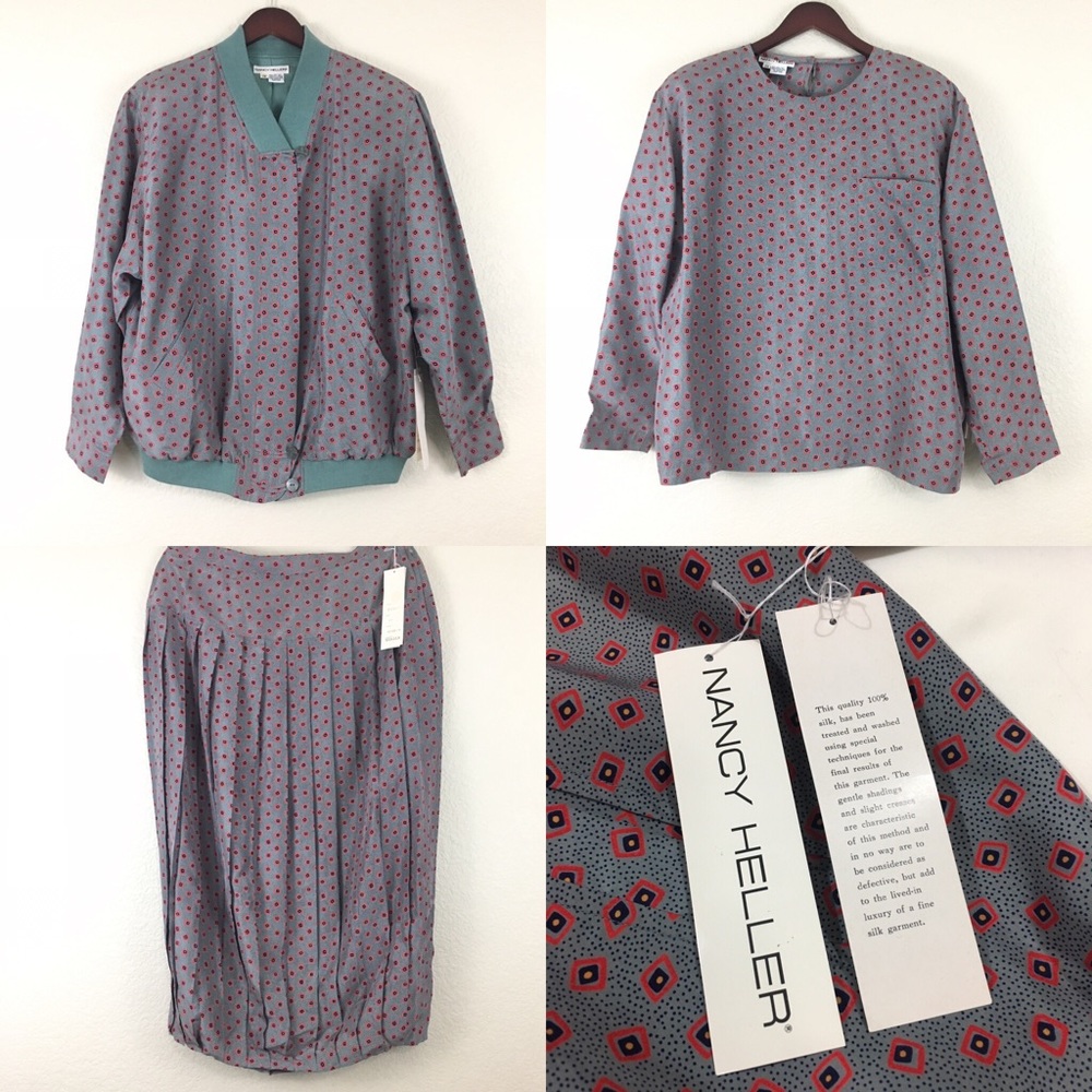 NWT Vintage Nancy Heller 100% Silk 3-pc Skirt Set